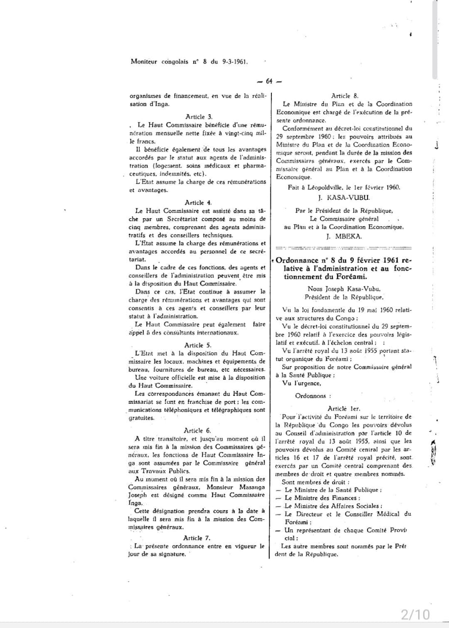 Moniteur congolais nº 8 du 9 mars 1961, page 64 — contreseing J. Mbeka
