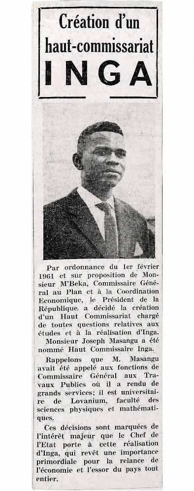 Le Courrier d'Afrique, 9 février 1961 — Création d'un haut-commissariat INGA sur proposition de Joseph Mbeka Makosso